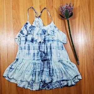 Free people cross back tie dye top metal beads XS